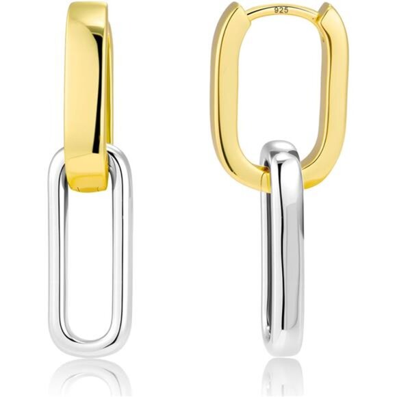 Two-Tone Chain Link Earrings | Sterling Silver & 14K Gold Plated Paperclip - Picture 1 of 4